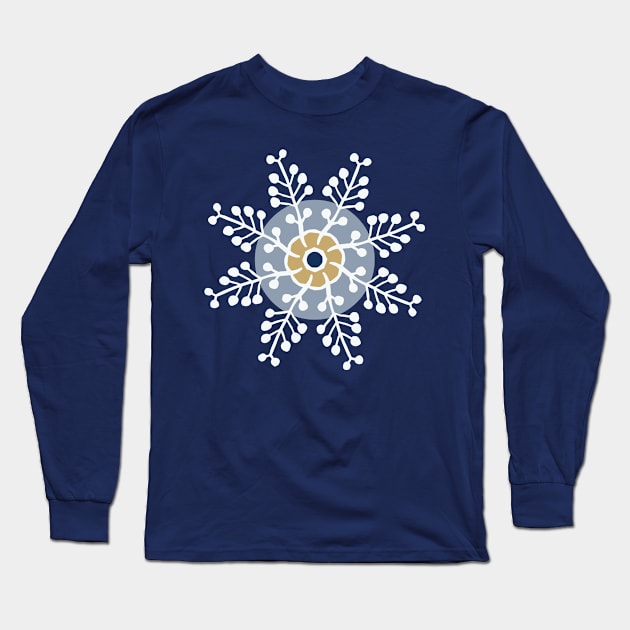 White snowflakes on prussian blue seamless repeat pattern Long Sleeve T-Shirt by colorofmagic